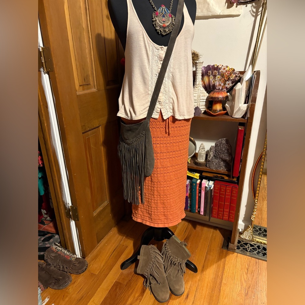 Emma & Posh Orange Crochet Knit Skirt Tie Banded Summer size Large - Picture 2 of 6
